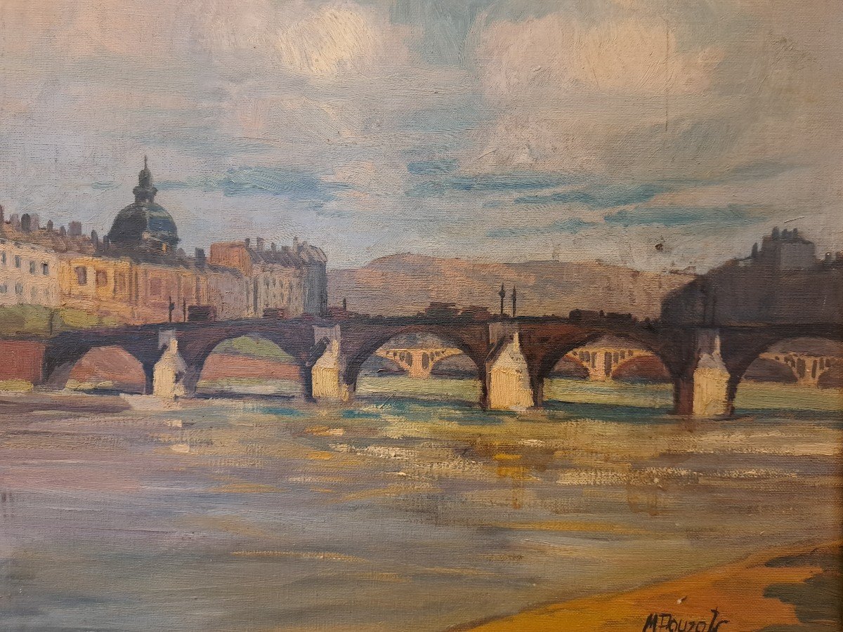 Maurice Pouzols, Le Pont De La Guilliotière, Lyon, Oil On Canvas, 1927.-photo-3