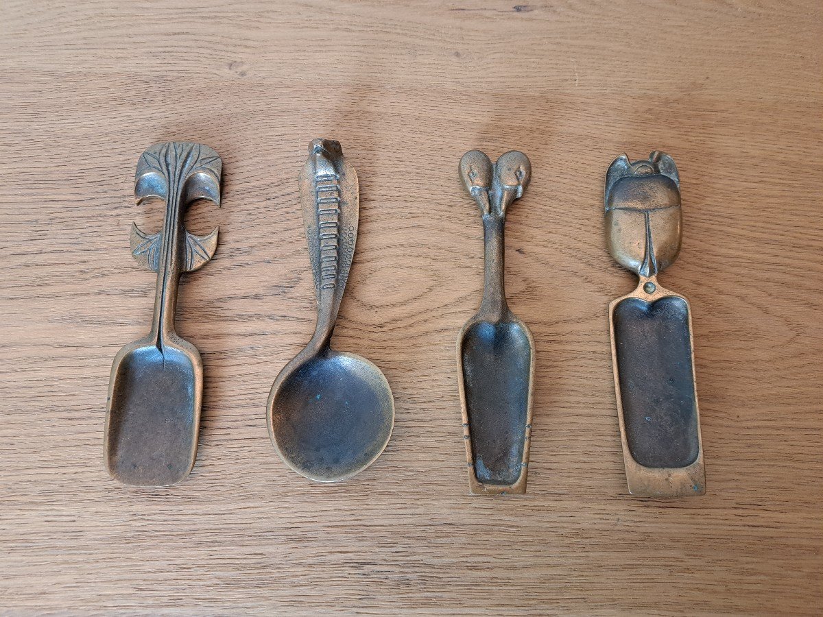 Suite Of Four Cosmetic Spoons, Bronze, 20th Century.