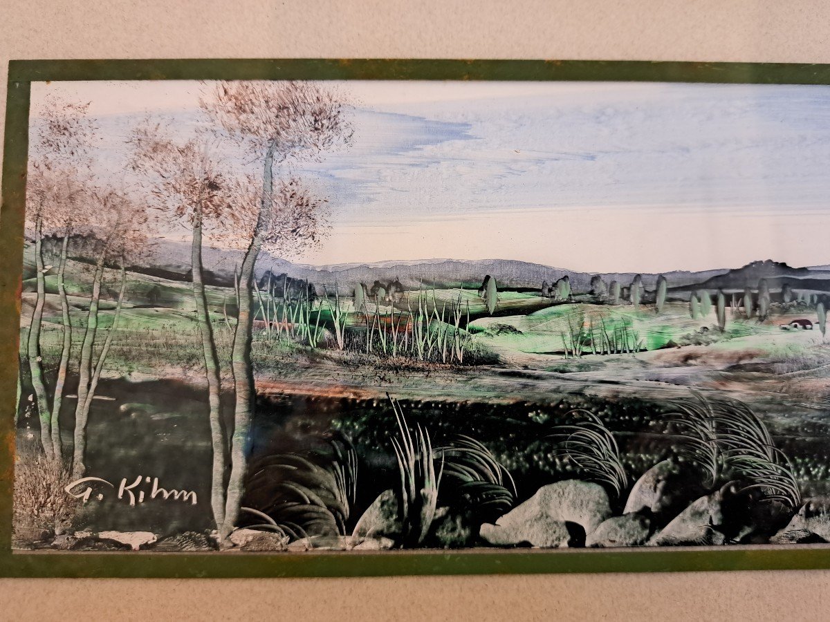 Georges Kihm, Landscape, Cellulosic Painting, Bristol, 20th Century.-photo-4