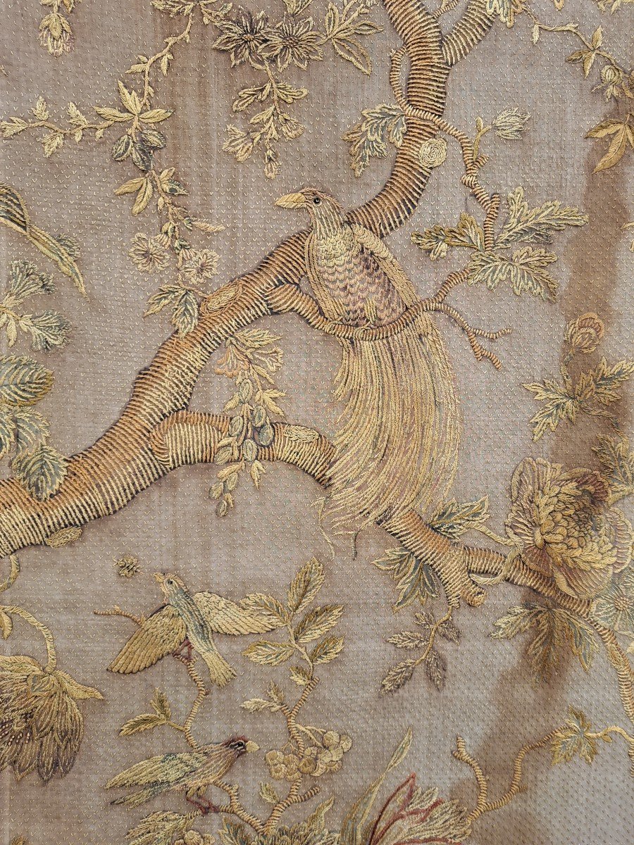 Paire De Broderies , Arbres Et Animaux , Fin XVIII°/début XIX°. -photo-4