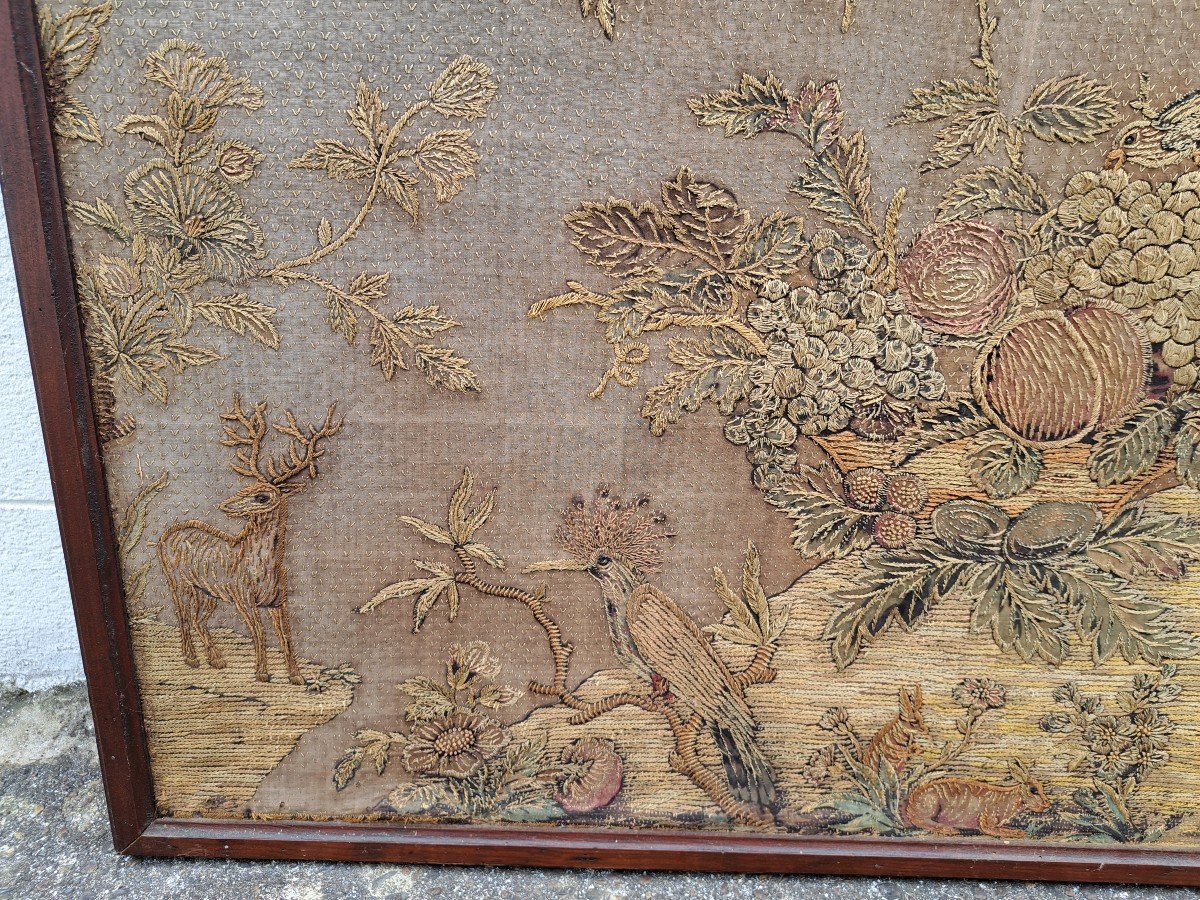 Pair Of Embroideries, Trees And Animals, Late 18th/early 19th Century.-photo-1