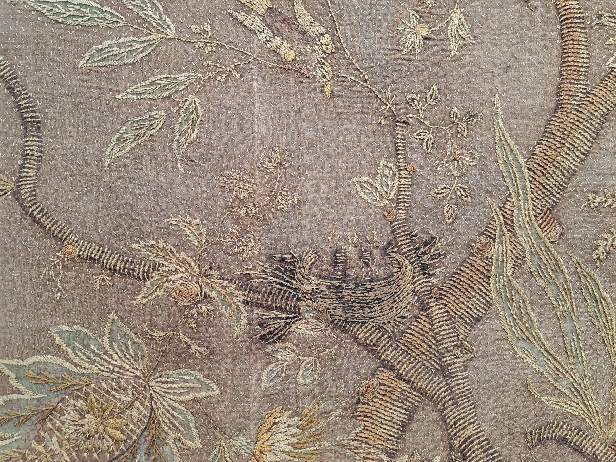 Paire De Broderies , Arbres Et Animaux , Fin XVIII°/début XIX°. -photo-6