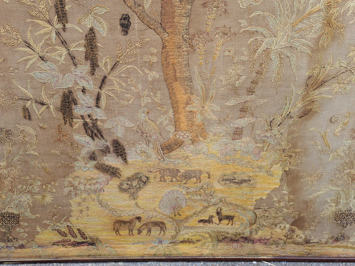 Pair Of Embroideries, Trees And Animals, Late 18th/early 19th Century.-photo-8