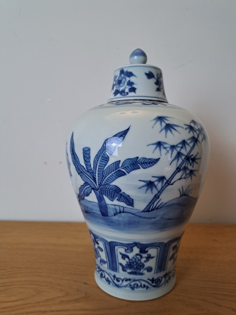 Chine , Pot Couvert , Porcelaine Blanc Bleu , XX°. -photo-1