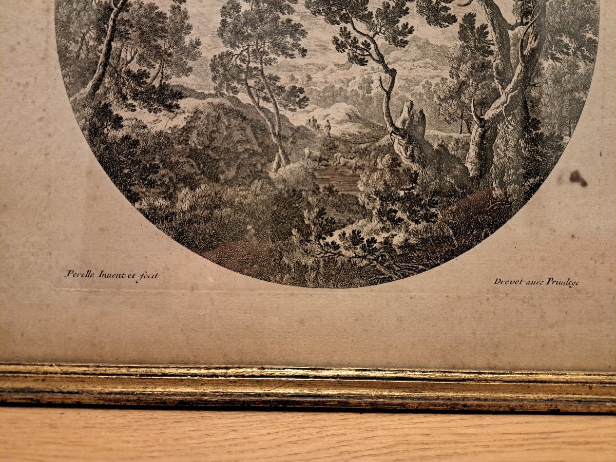 Pair Of Engravings By Drevet, After Perelle, 18th Century.-photo-3