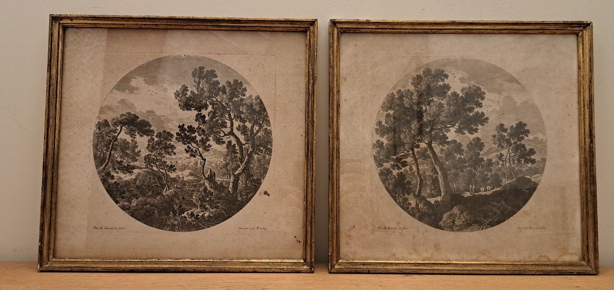 Pair Of Engravings By Drevet, After Perelle, 18th Century.