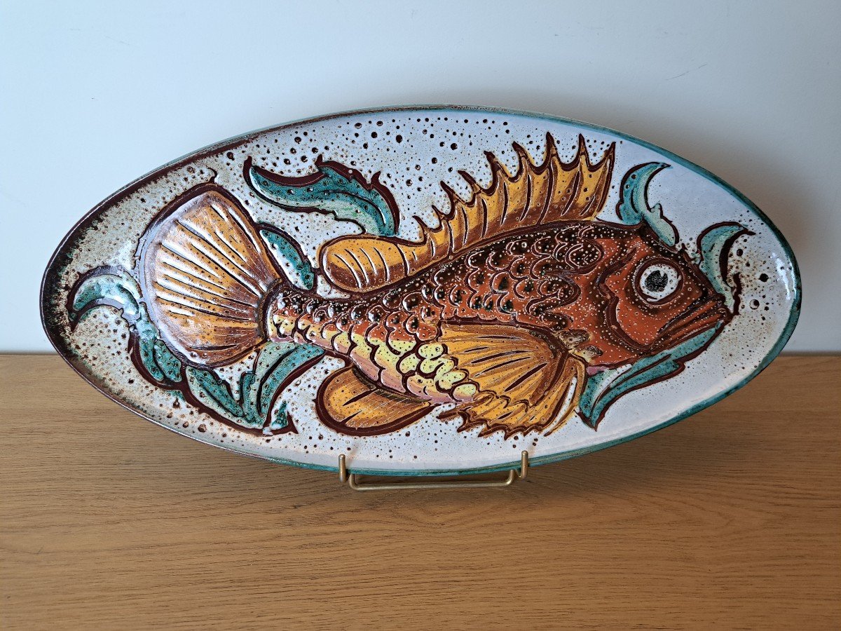 Etienne Daniel, Large Dish, Fish Decoration, Ceramic, Vallauris-photo-2