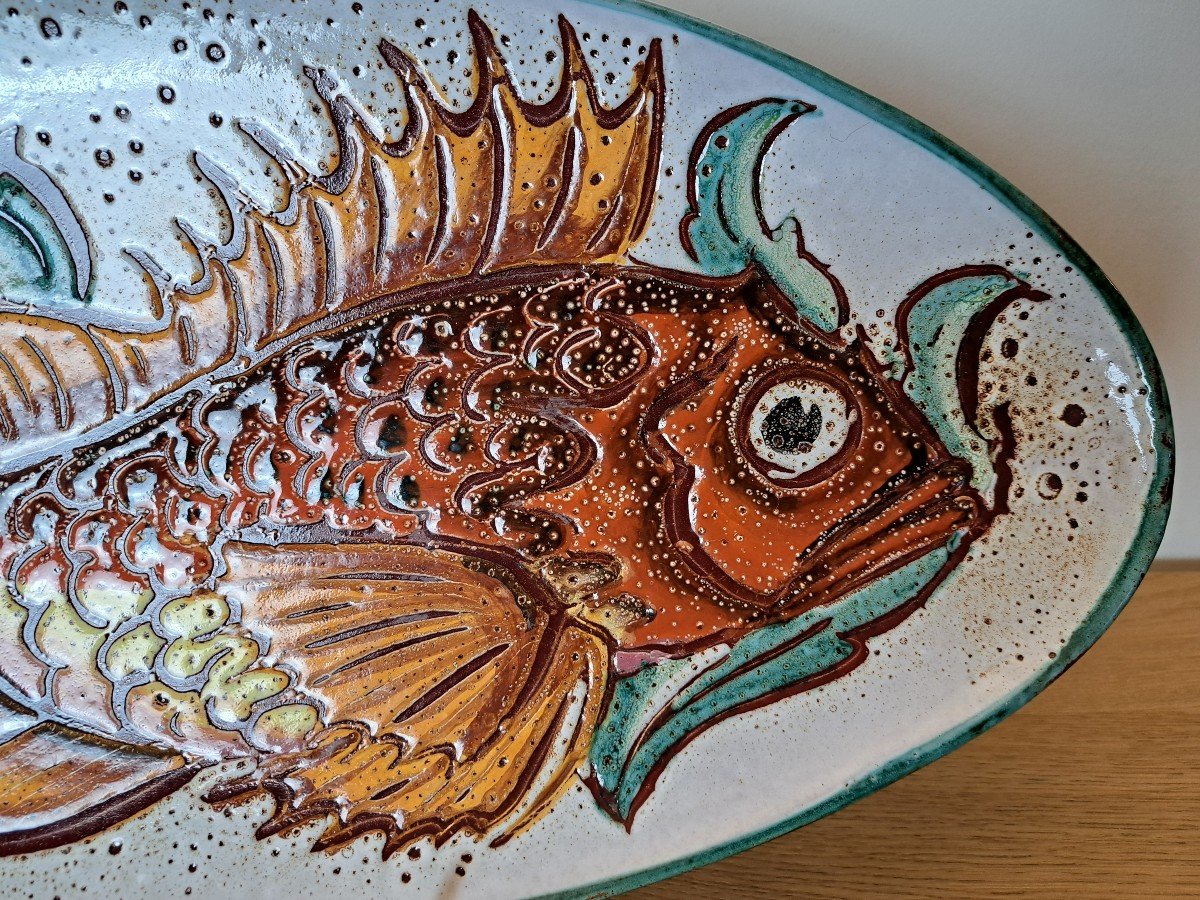 Etienne Daniel, Large Dish, Fish Decoration, Ceramic, Vallauris-photo-3