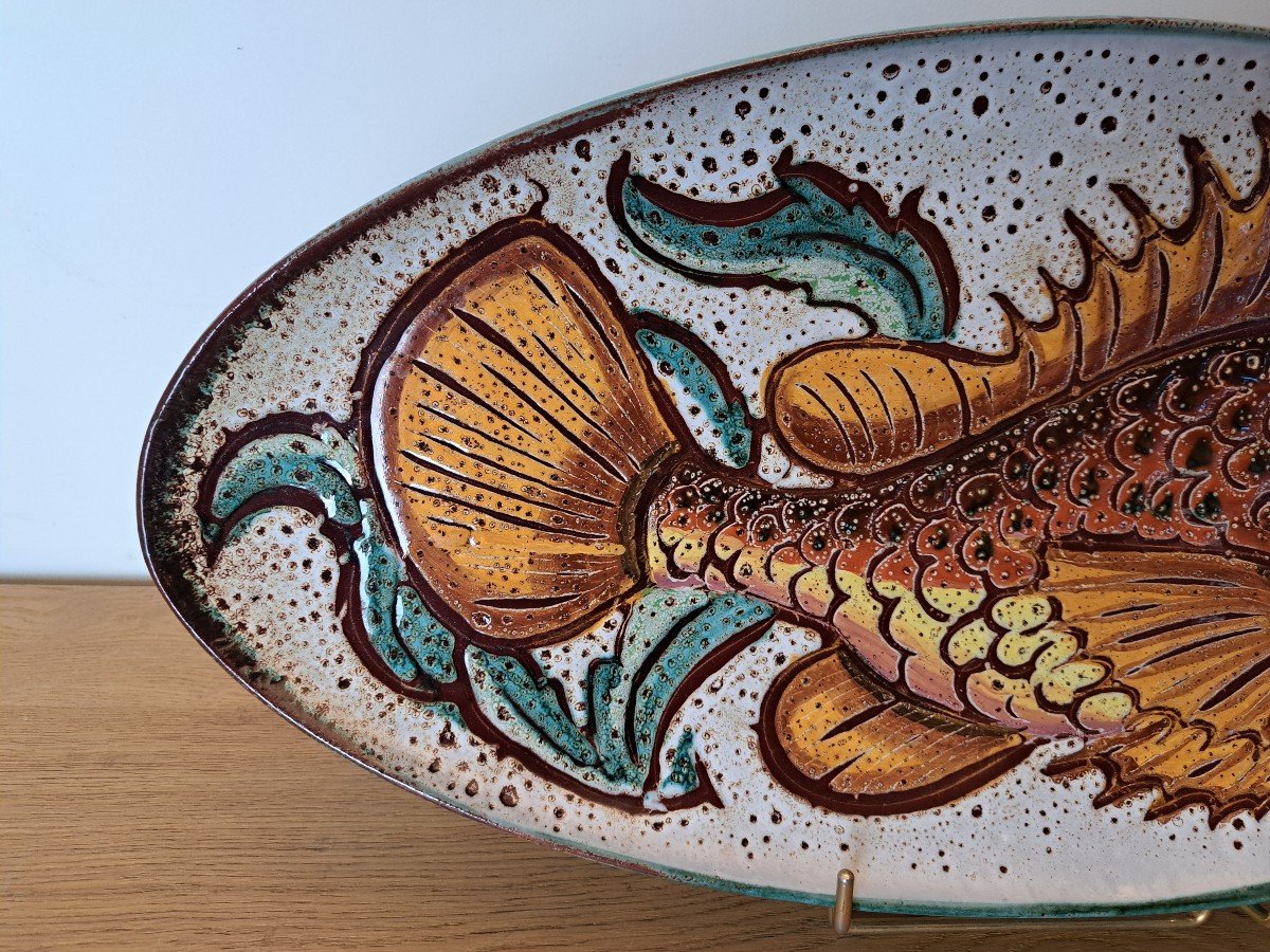 Etienne Daniel, Large Dish, Fish Decoration, Ceramic, Vallauris-photo-4