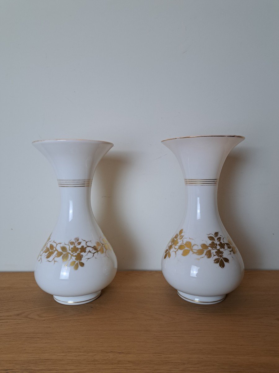 Paire De Grands Vases Balustre , Opaline , Epoque Restauration , XIX°. 