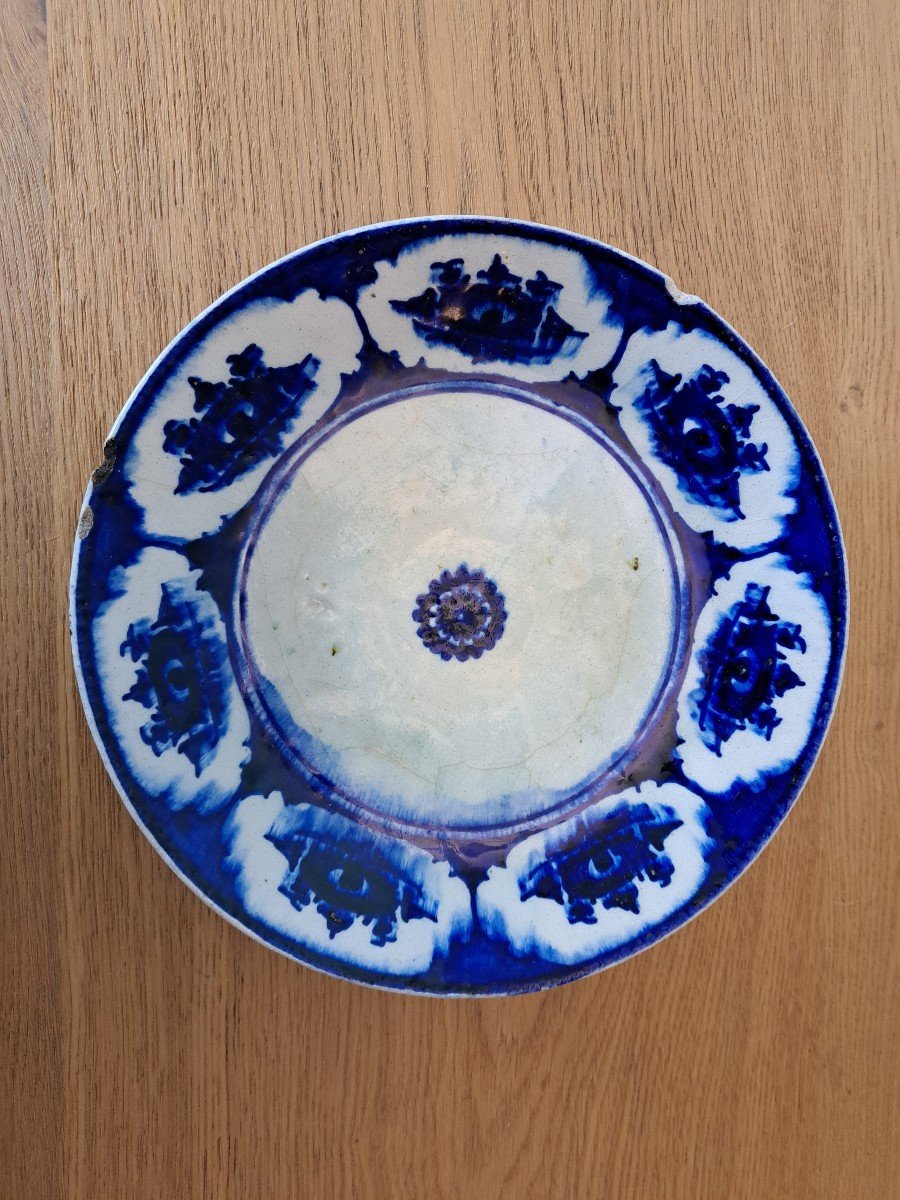 Iran, Plate, Blue Shades, Earthenware, 19th Century.-photo-2