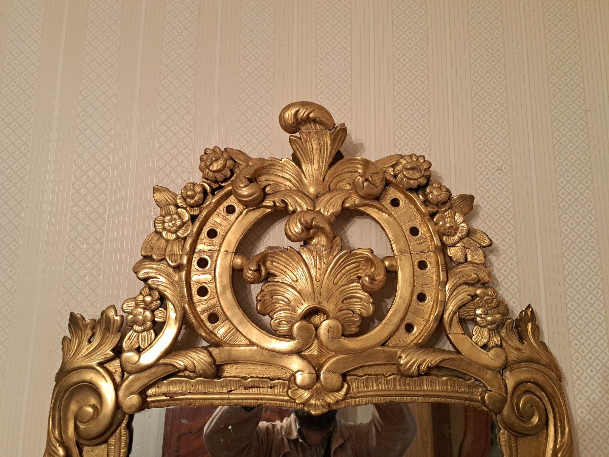 Provençal Mirror, Said From Beaucaire, Wood And Golden Stucco, Louis XV, XVIII°.-photo-2