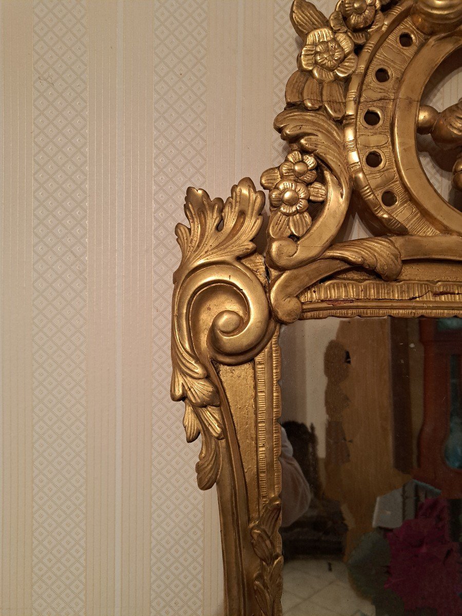 Provençal Mirror, Said From Beaucaire, Wood And Golden Stucco, Louis XV, XVIII°.-photo-3