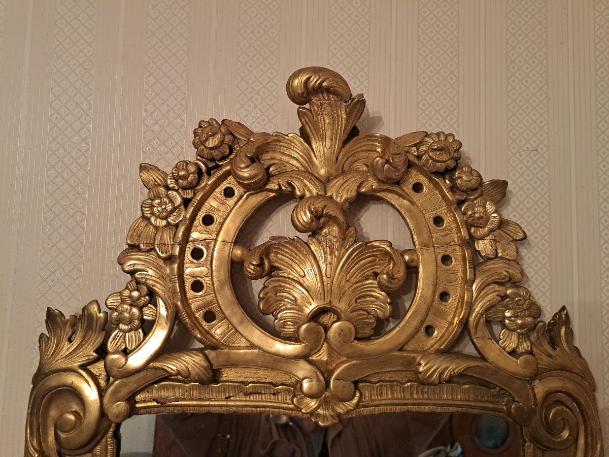 Provençal Mirror, Said From Beaucaire, Wood And Golden Stucco, Louis XV, XVIII°.-photo-8