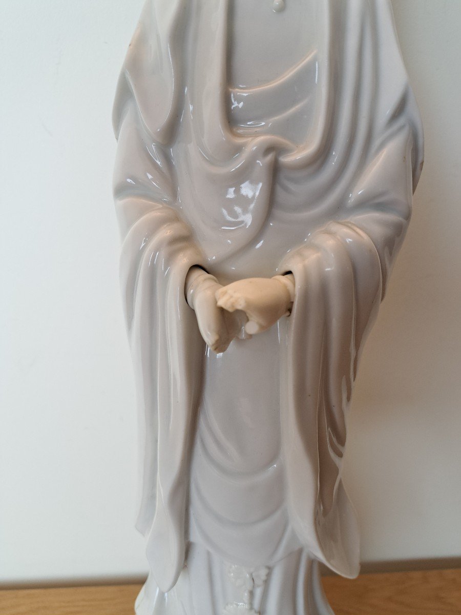 Large Guanyin, Chinese White Porcelain, 19th Century.-photo-4