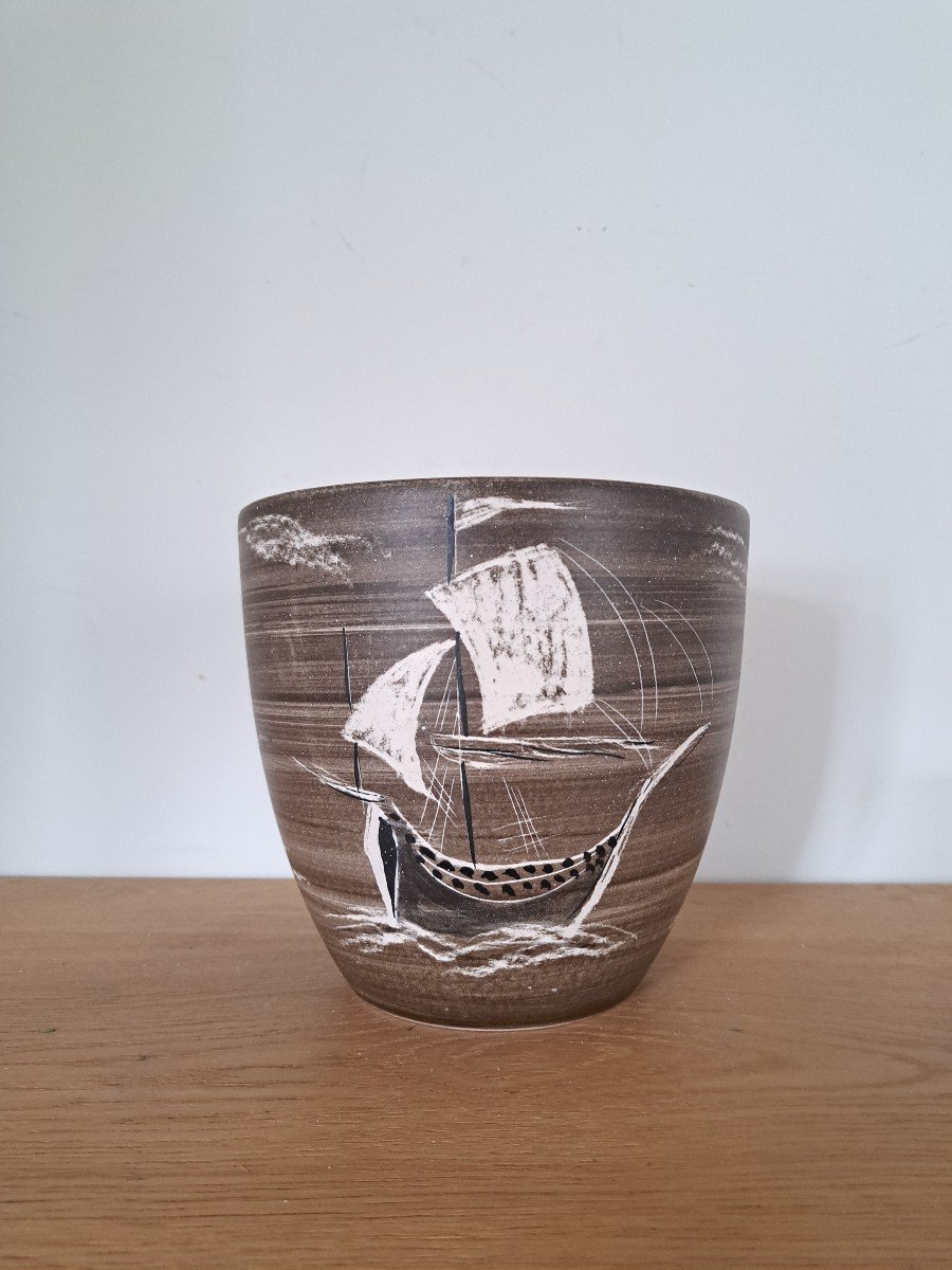 Paul Milet , Cache Pot Au Bateaux , Céramique , Sèvres , XX° . 