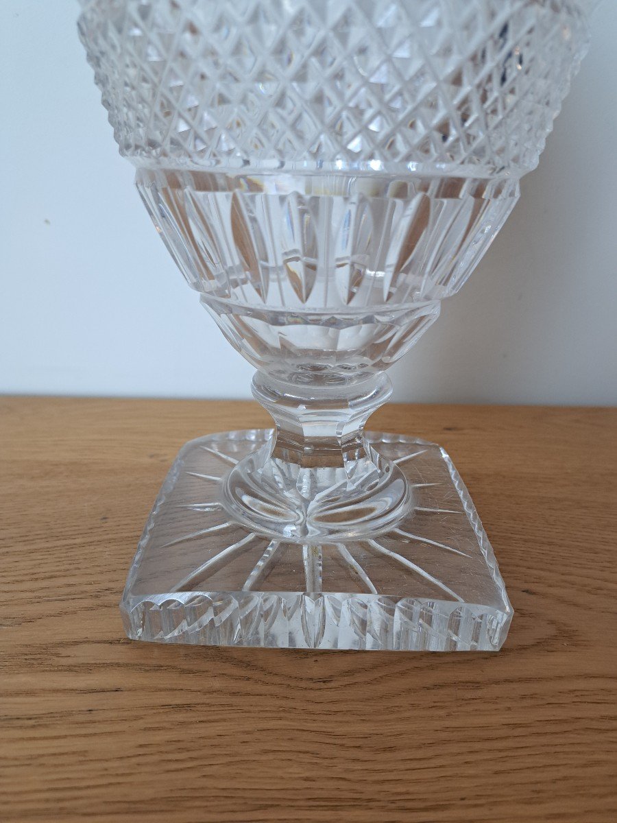 Baccarat Ou Saint Louis , Vase Balustre , Cristal Taillé , Charles X , Début XX°. -photo-2