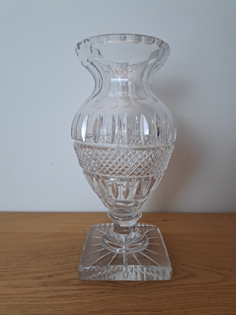 Baccarat Ou Saint Louis , Vase Balustre , Cristal Taillé , Charles X , Début XX°. -photo-2