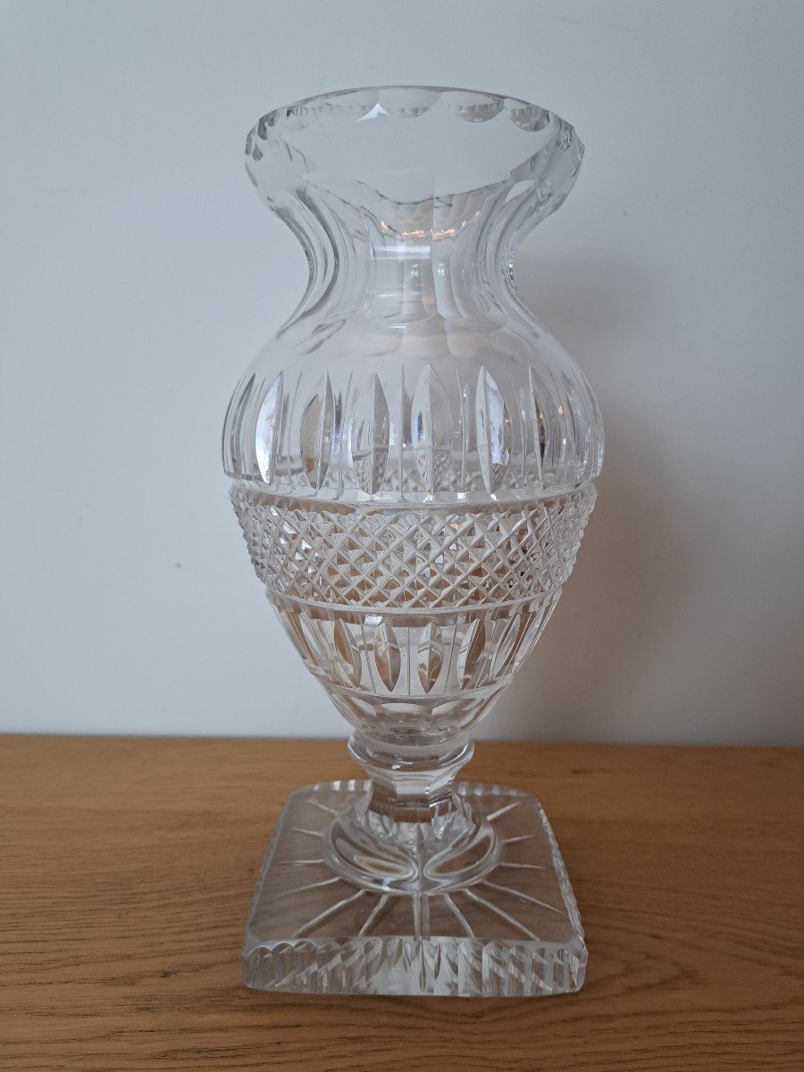 Baccarat Ou Saint Louis , Vase Balustre , Cristal Taillé , Charles X , Début XX°. -photo-3