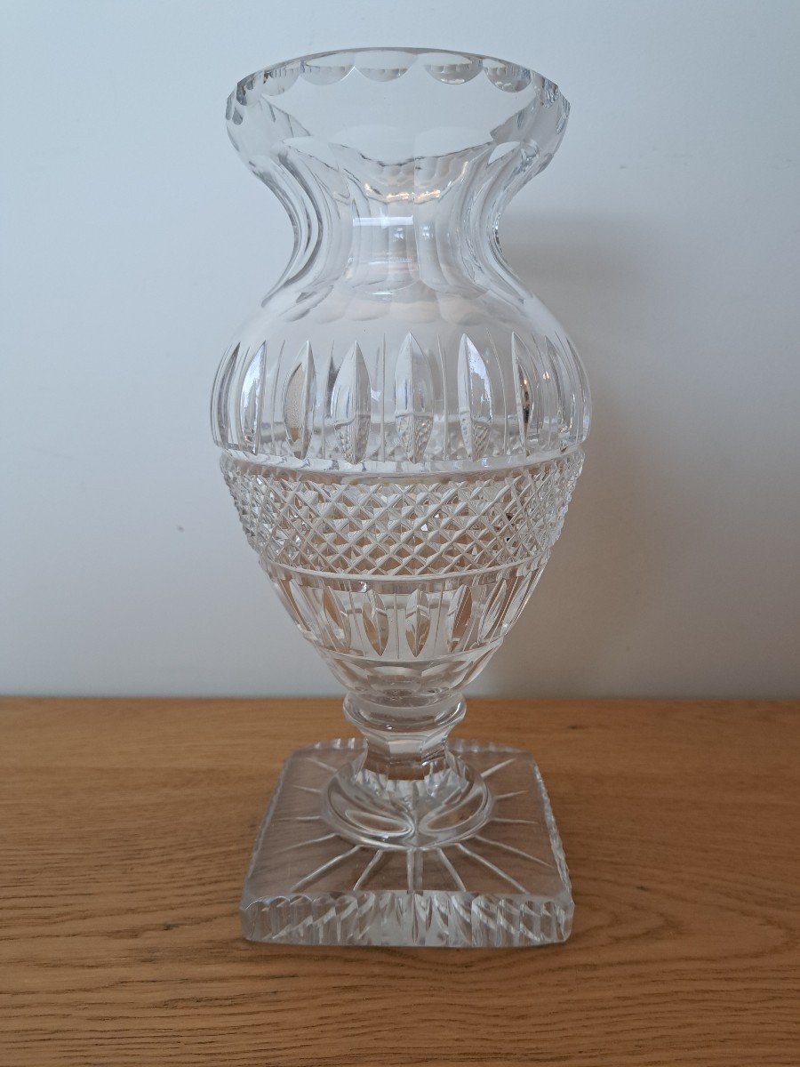 Baccarat Ou Saint Louis , Vase Balustre , Cristal Taillé , Charles X , Début XX°. -photo-4