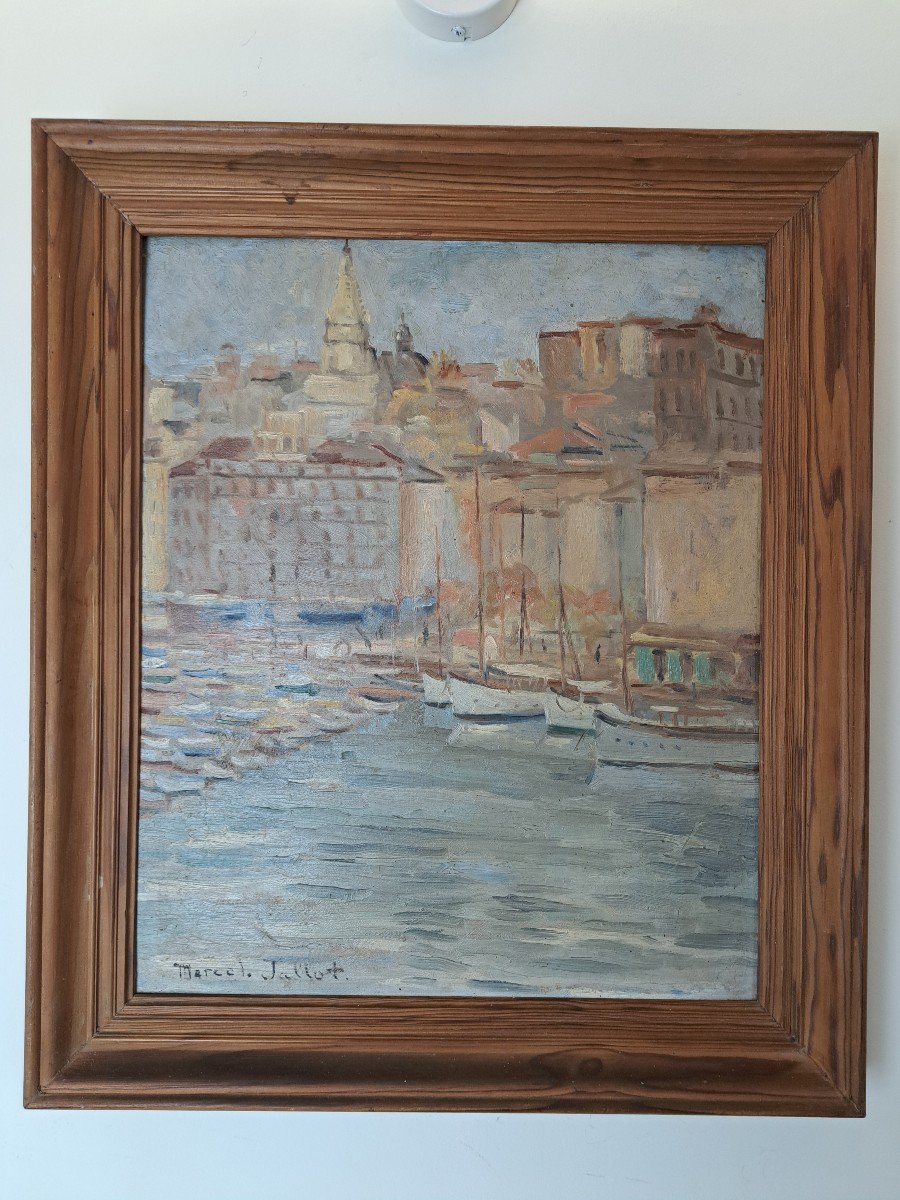 Marcel Edouard Jallot ,port De Marseille , Huile Sur Panneau , Début XX°. -photo-2