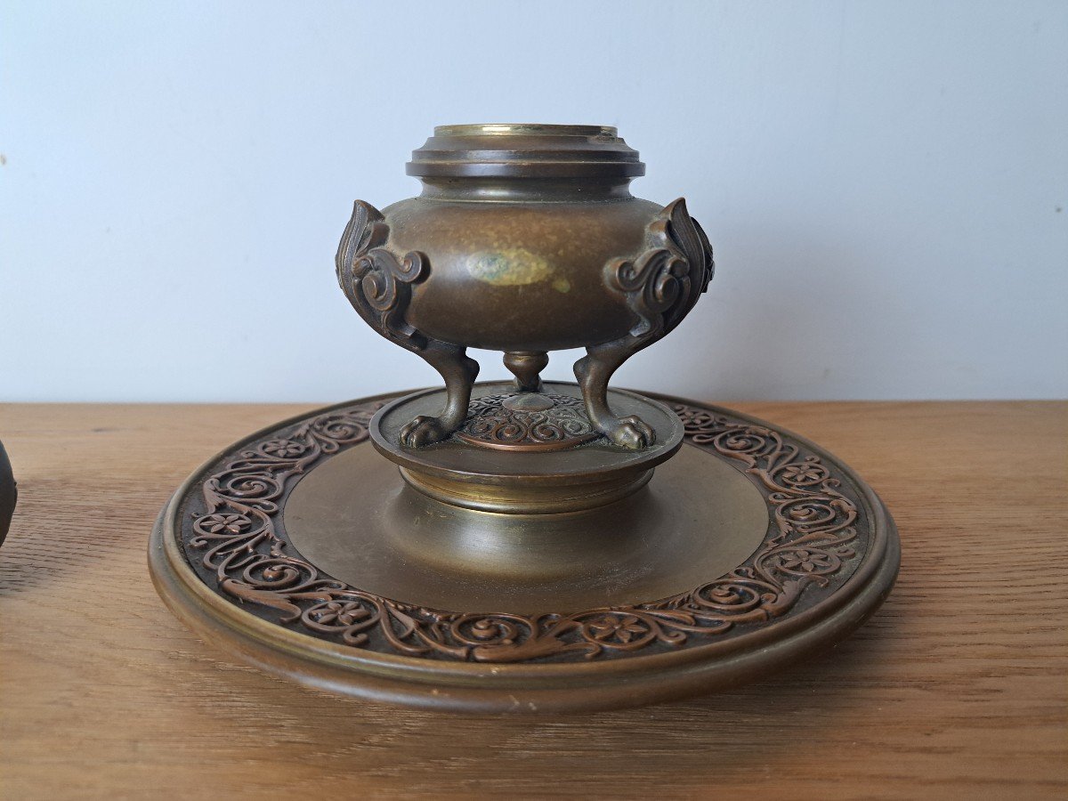 Inkwell, Bronze, Restoration, 19th Century. -photo-2