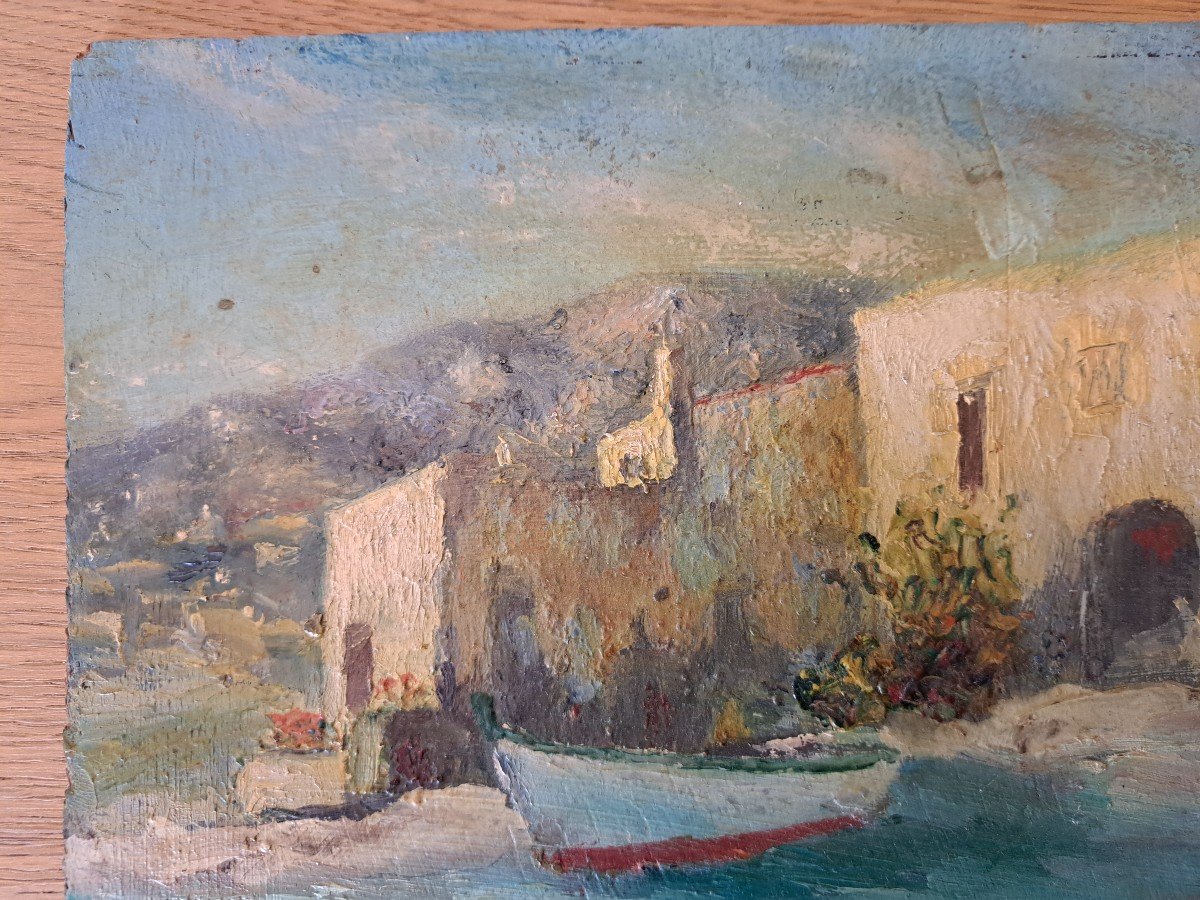 Georges Auphan , Maisons En Bord De Mer , Méditerranée , Huile Sur Panneau , XX°. -photo-4