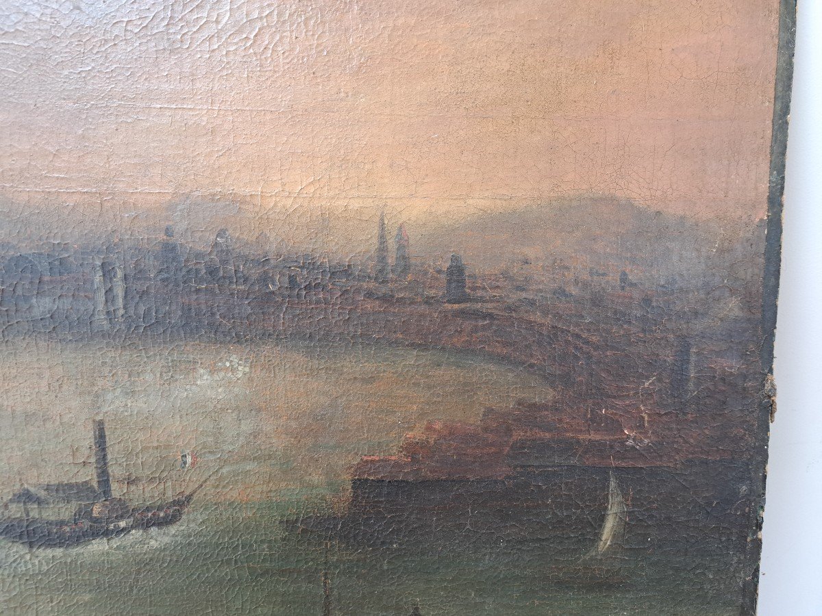 Port Of Bordeaux, Oil On Canvas Mounted On Cardboard, 19th Century. -photo-5