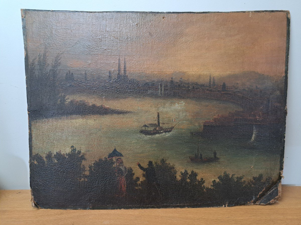 Port Of Bordeaux, Oil On Canvas Mounted On Cardboard, 19th Century. 