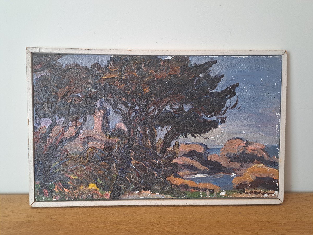 Pierre Poureau, Seaside In Provence, Oil On Canvas, 20th Century. 