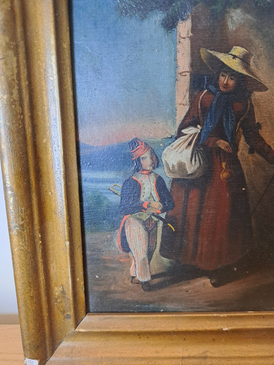 Mother And Son, Oil On Cardboard, 19th Century. -photo-4