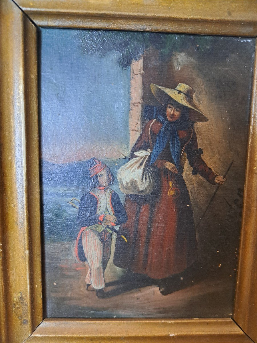 Mother And Son, Oil On Cardboard, 19th Century. -photo-1