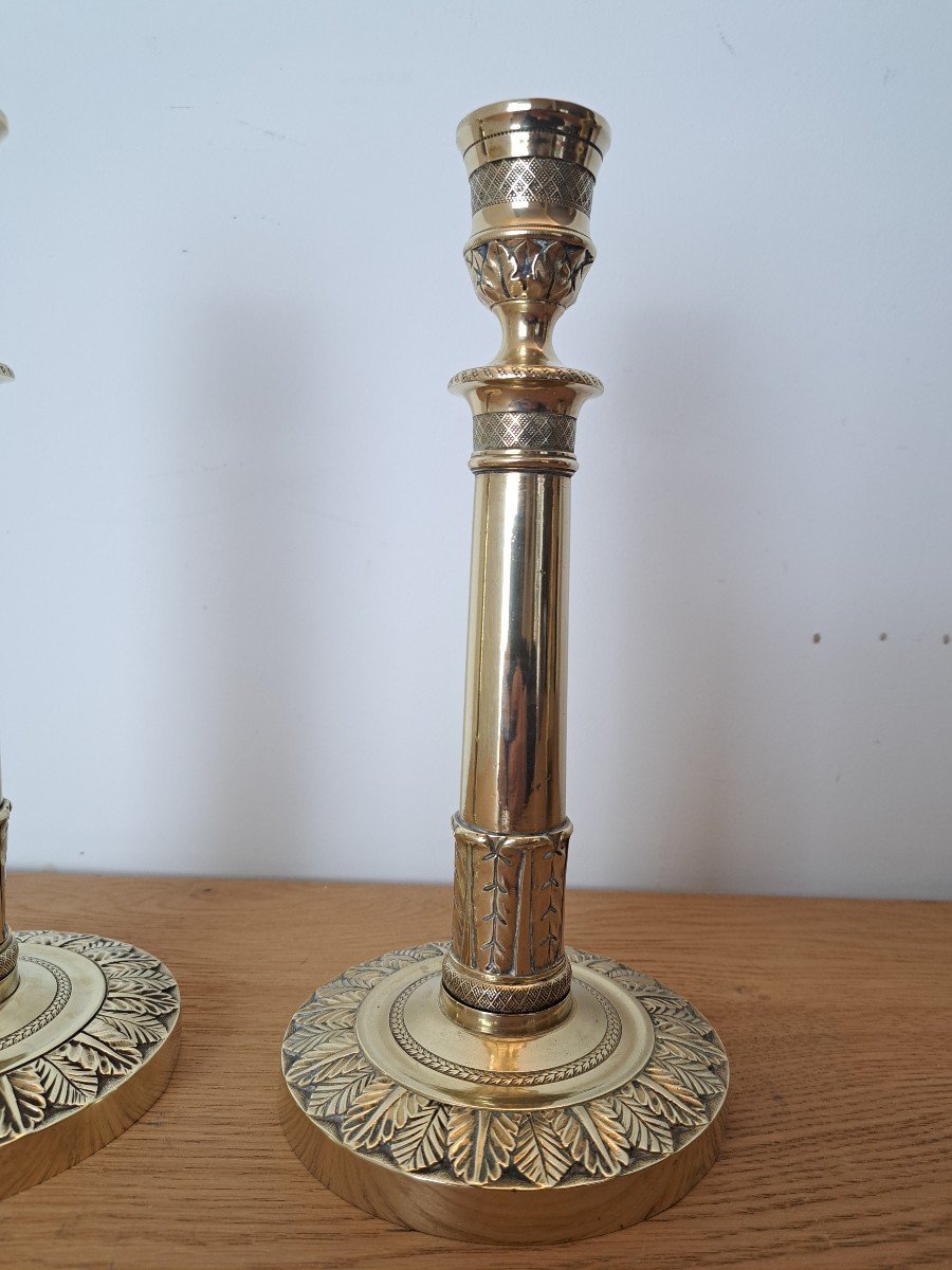 Pair Of Candlesticks, Bronze, Empire Period, Early 19th Century. -photo-3