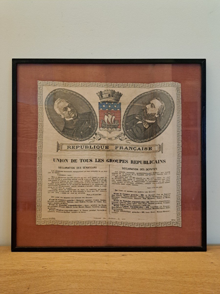 Handkerchief, Manifesto Of 363, Souvenir Of The 1877 Elections, Silk.  -photo-2