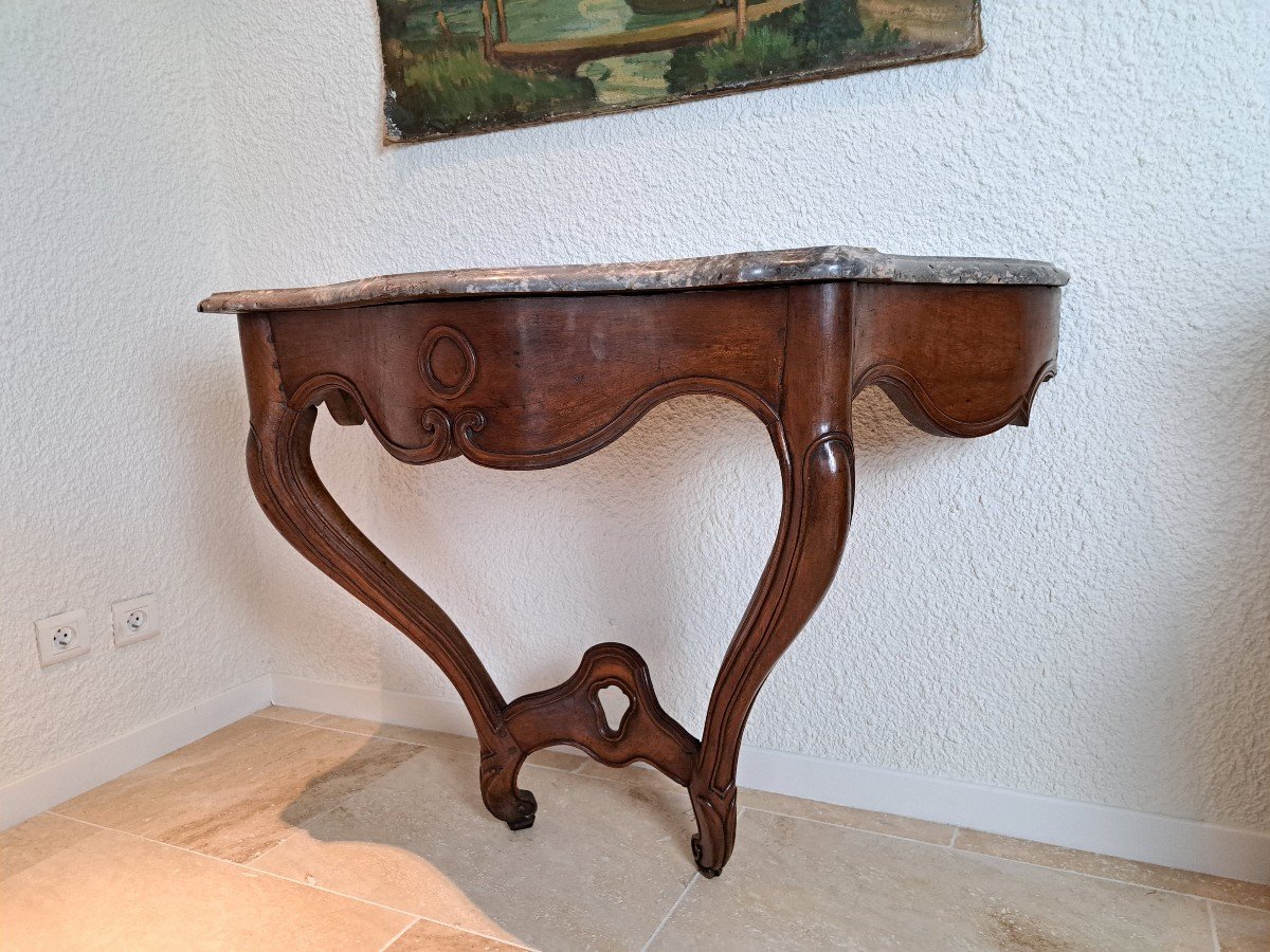 Wall Console, Walnut Wood, Louis XV, 18th Century. -photo-2