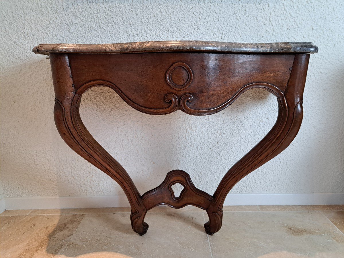 Wall Console, Walnut Wood, Louis XV, 18th Century. -photo-3