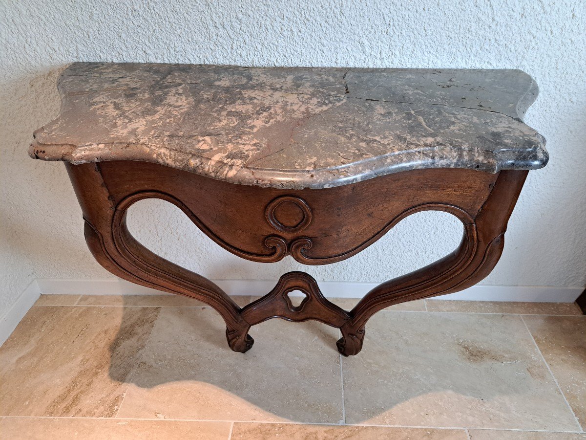 Wall Console, Walnut Wood, Louis XV, 18th Century. -photo-4