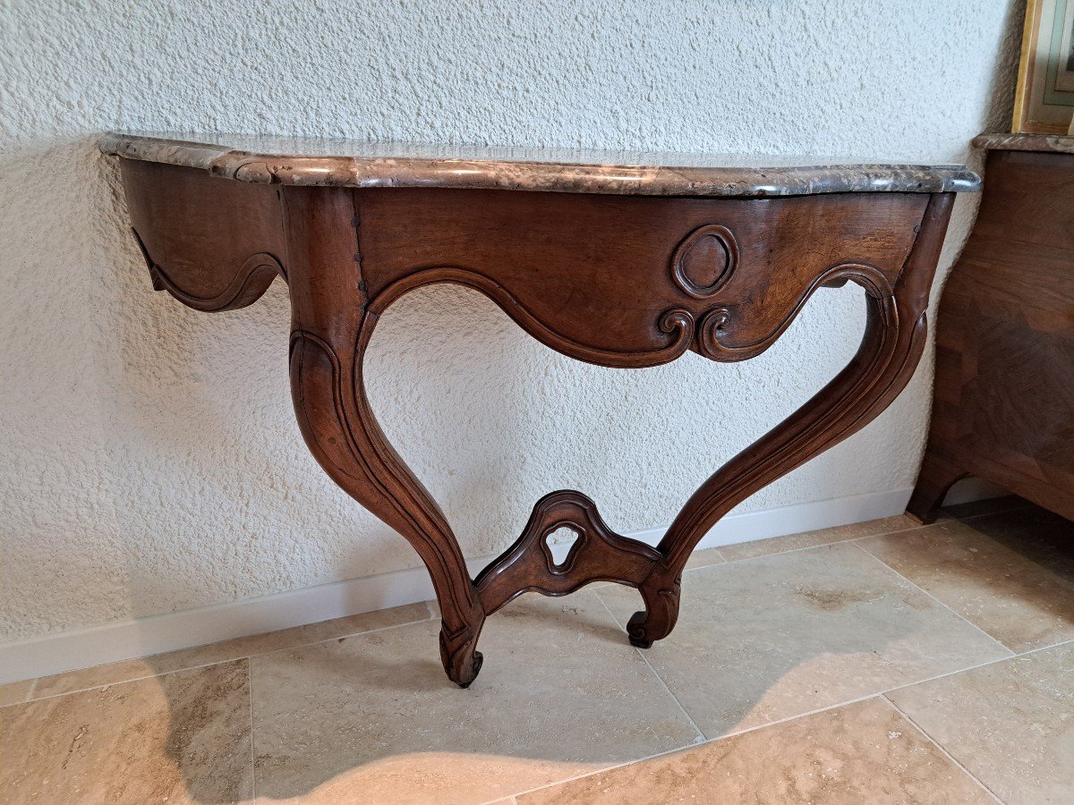 Wall Console, Walnut Wood, Louis XV, 18th Century. -photo-6