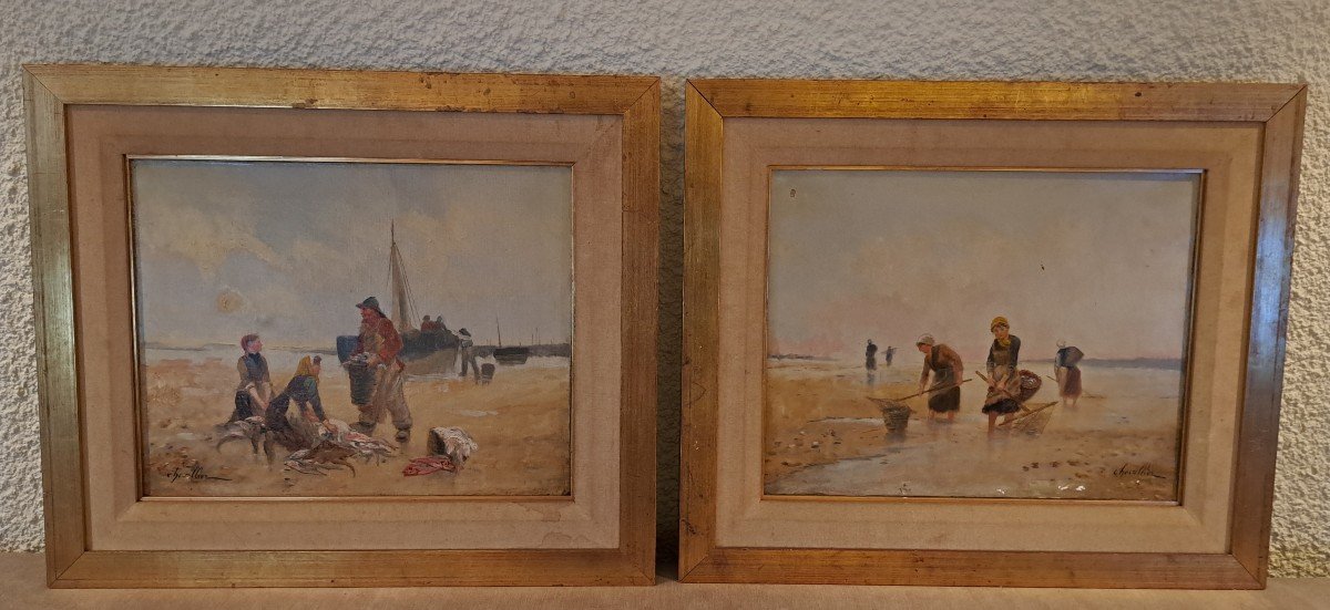 Pair Of Marines, Oil On Canvas, Late 19th Century. 