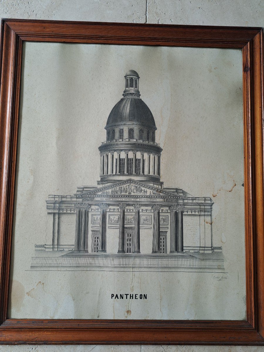 Le Panthéon , Dessin , XIX°. -photo-2