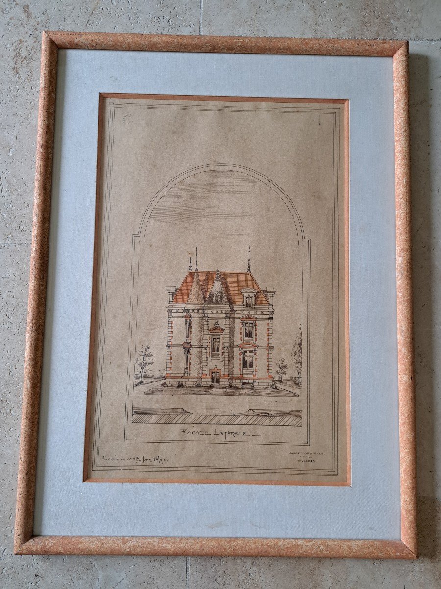 Marcel Ormières, Side Facade Of A Villa, Watercolor Drawing, Arcachon, Late 19th Century. -photo-2