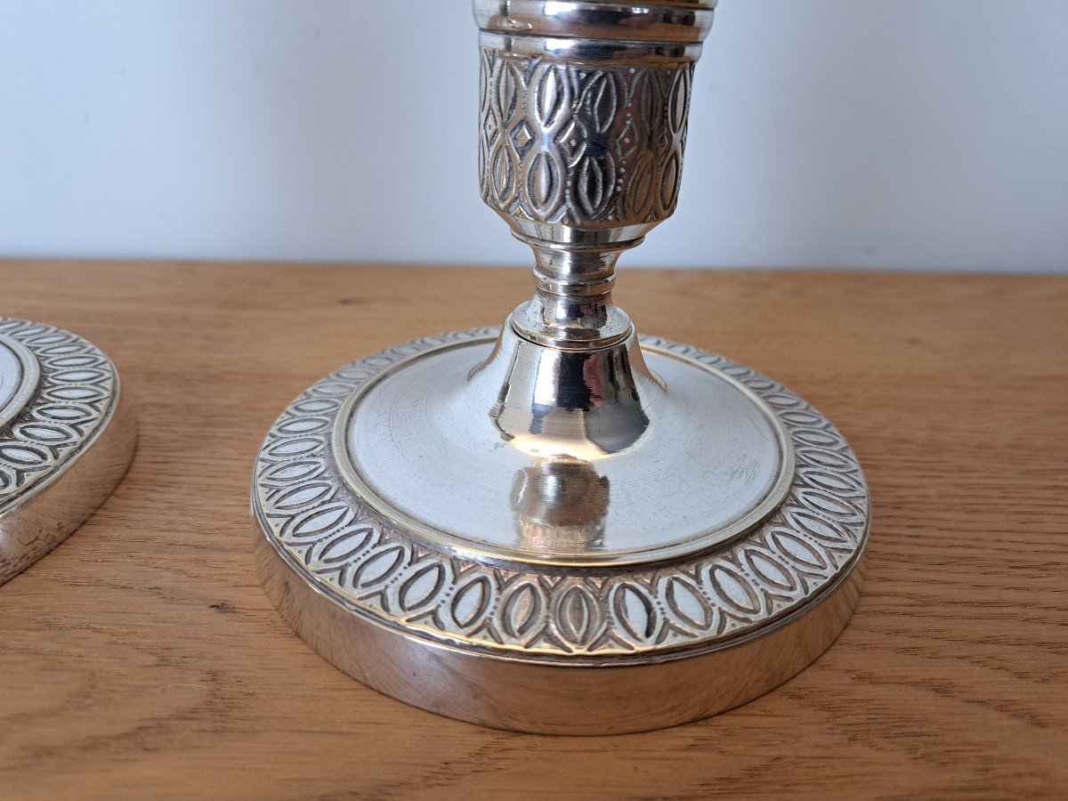 Pair Of Candlesticks, Silver Bronze, Empire Style, 19th Century.-photo-3