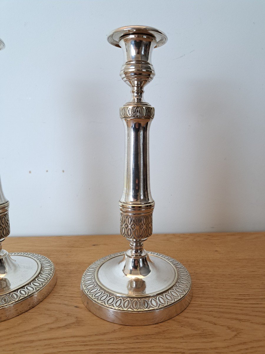 Pair Of Candlesticks, Silver Bronze, Empire Style, 19th Century.-photo-4