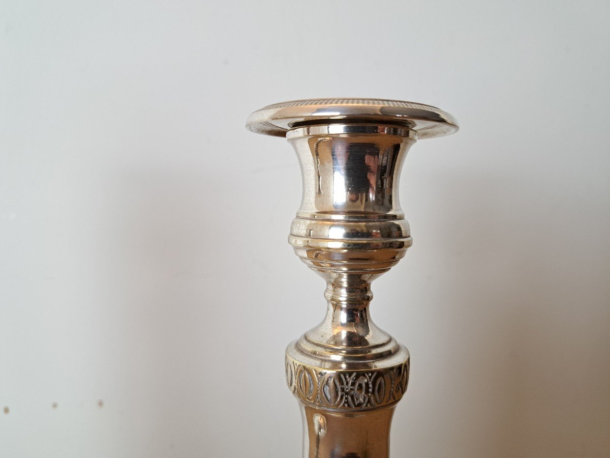 Pair Of Candlesticks, Silver Bronze, Empire Style, 19th Century.-photo-4