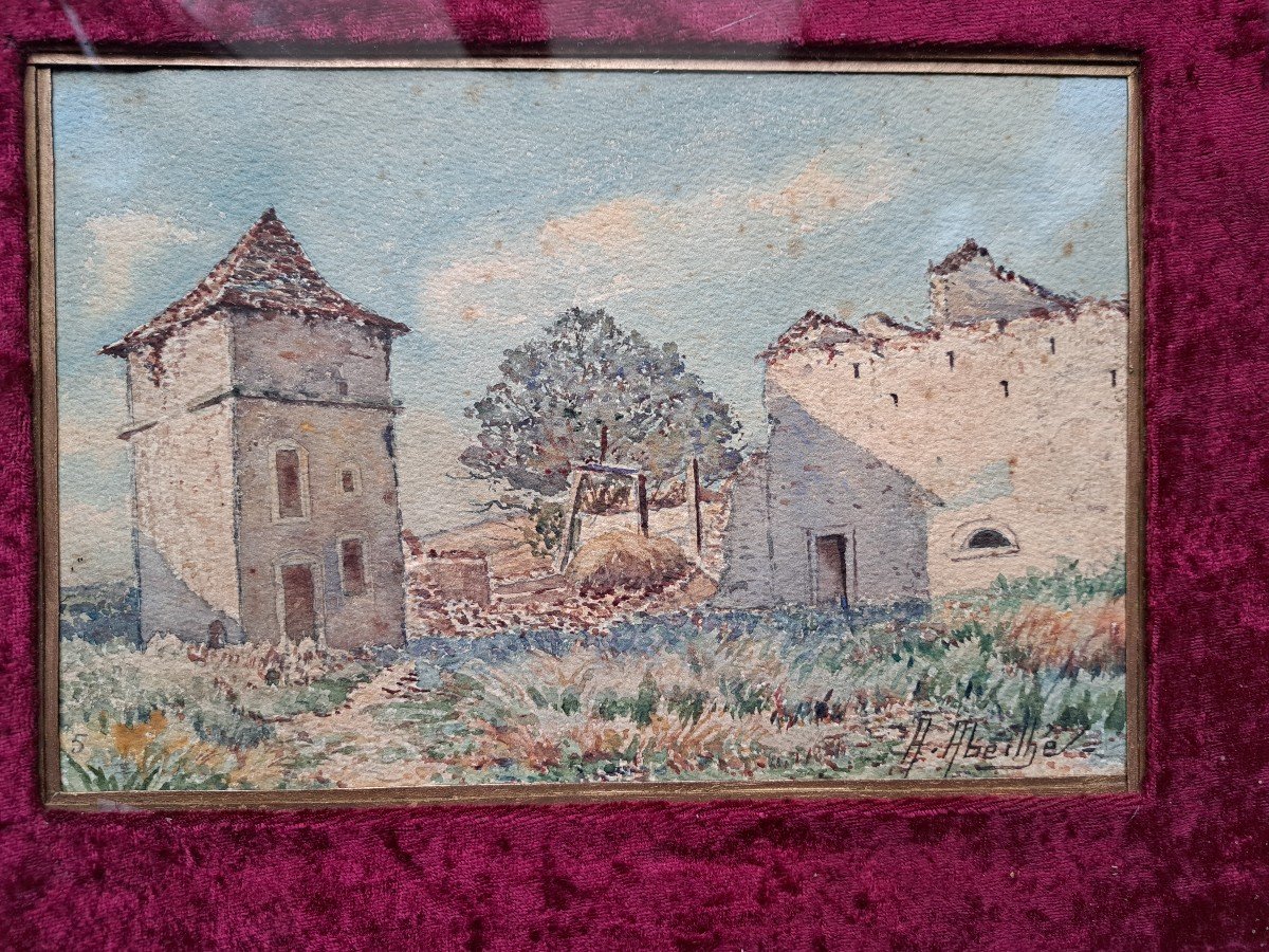 Augustin Abeilhé , Le Pigeonnier De La Ferme, Aquarelle , Début XX°. -photo-3