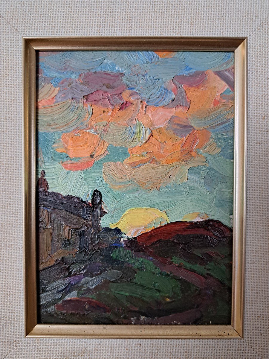 Ukrainienne School, Landscape, Oil On Cardboard, Year 60. -photo-2