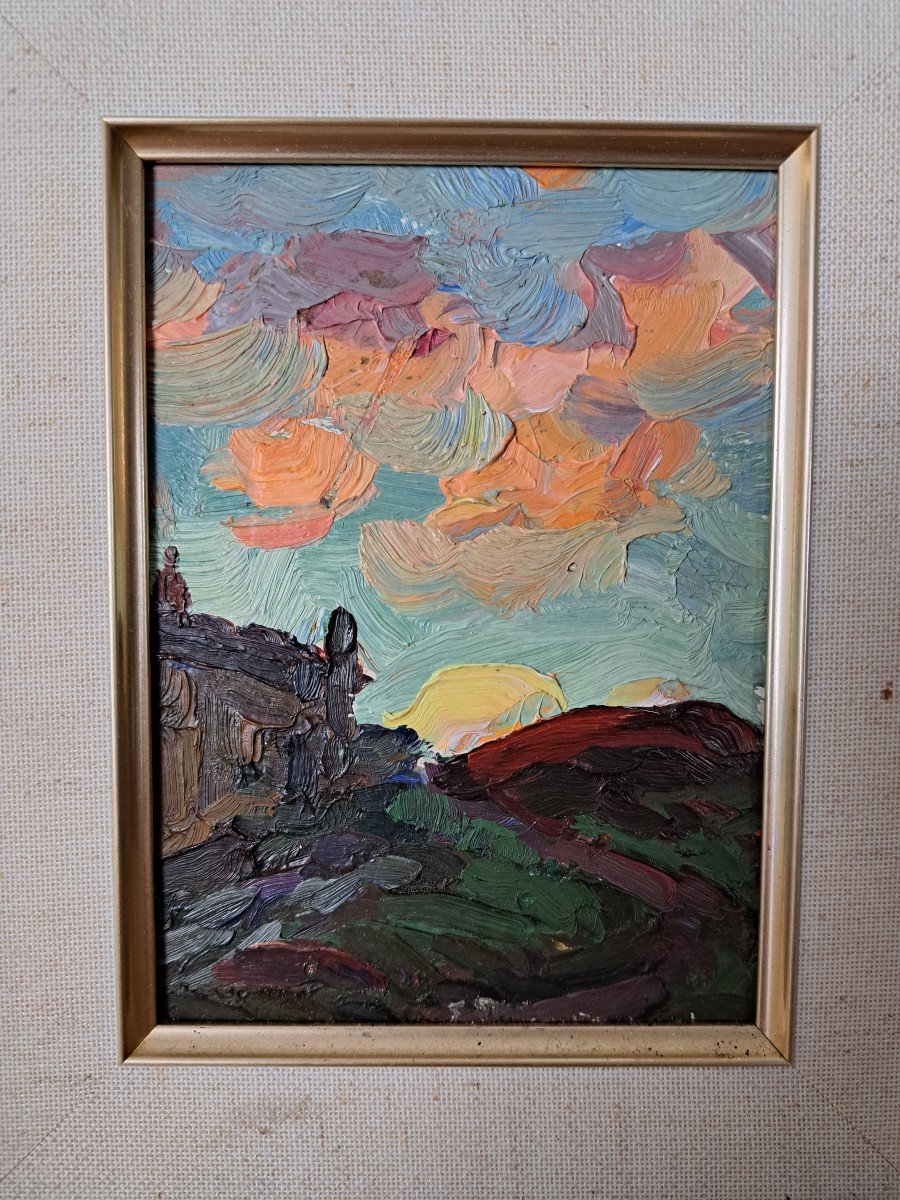 Ukrainienne School, Landscape, Oil On Cardboard, Year 60. -photo-4