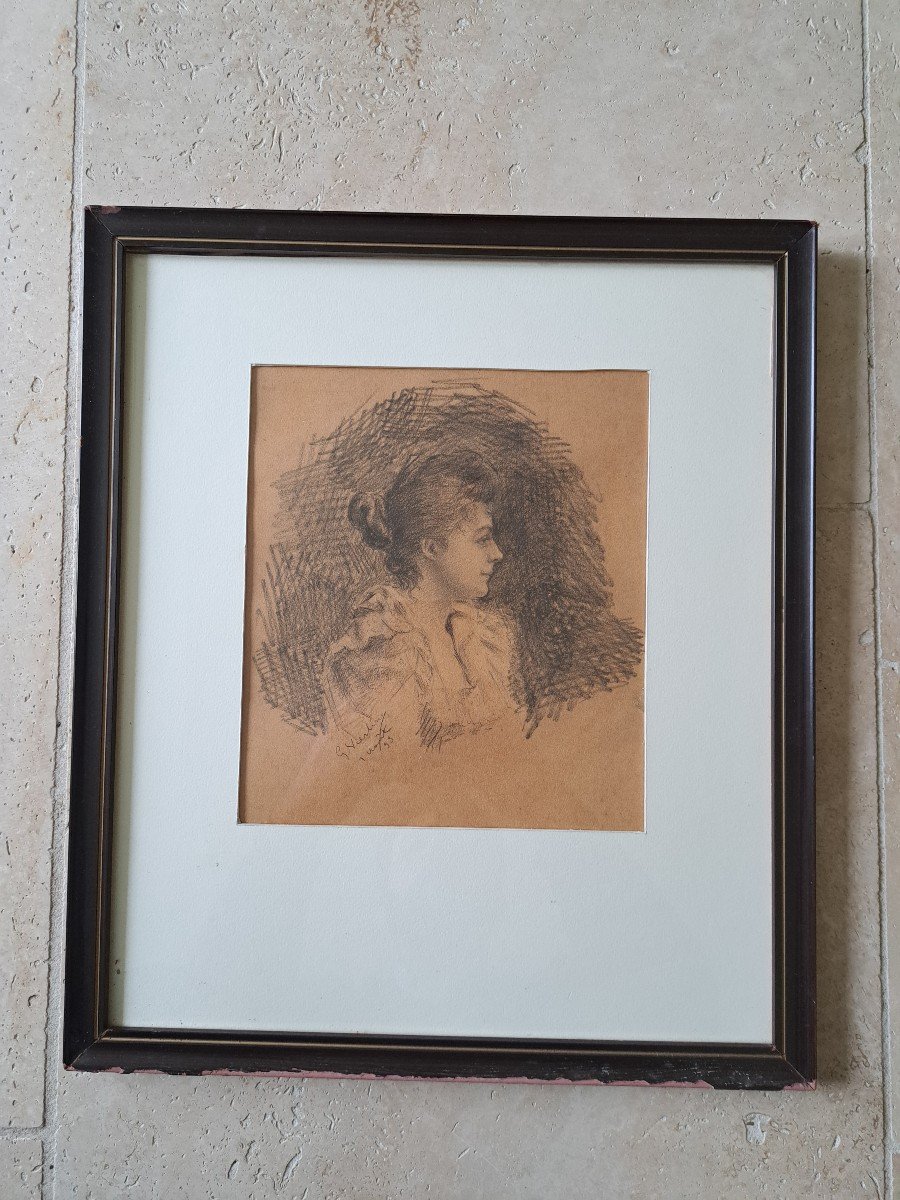 Portrait Of A Young Woman, Drawing, Pencil, Late 19th Century. 