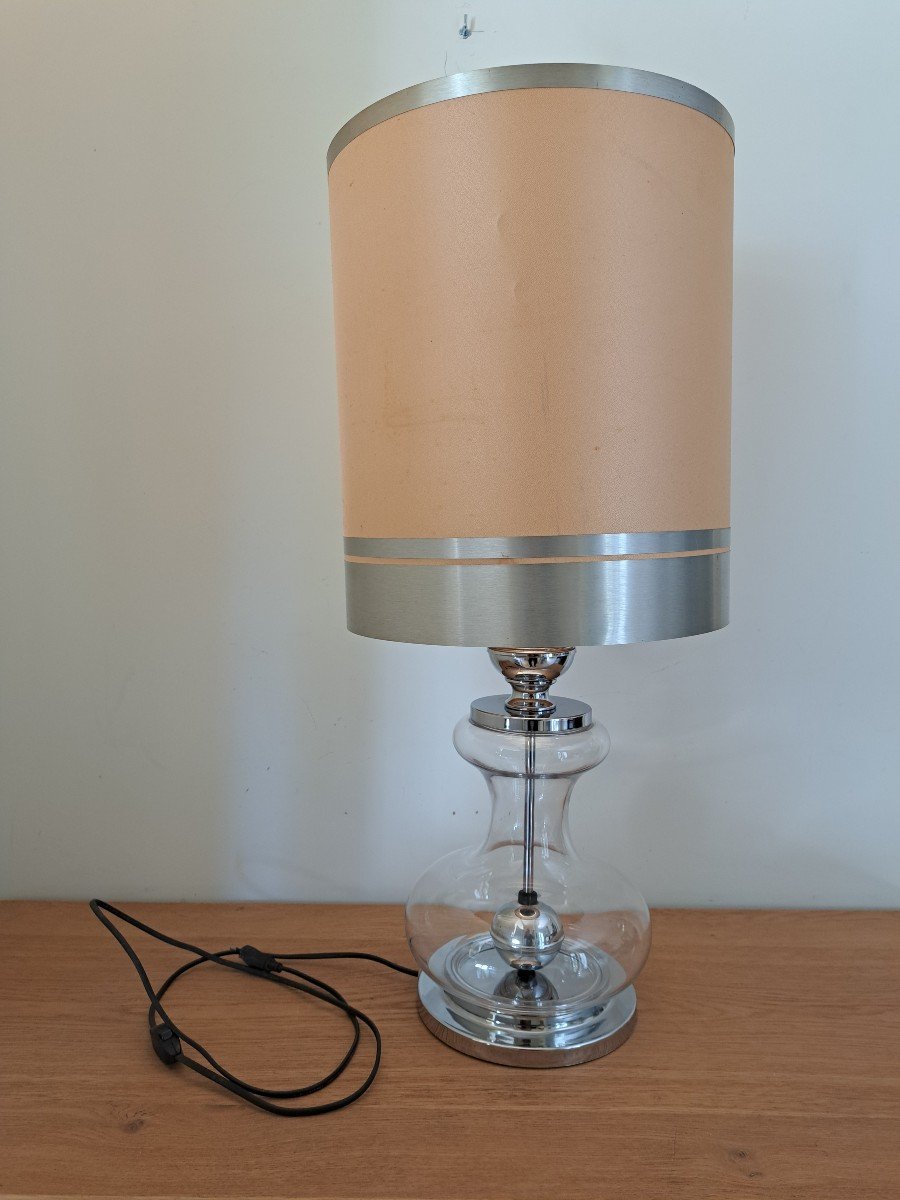 Richard Essig, Living Room Lamp, Chromed Metal And Glass, Circa 1970. -photo-4