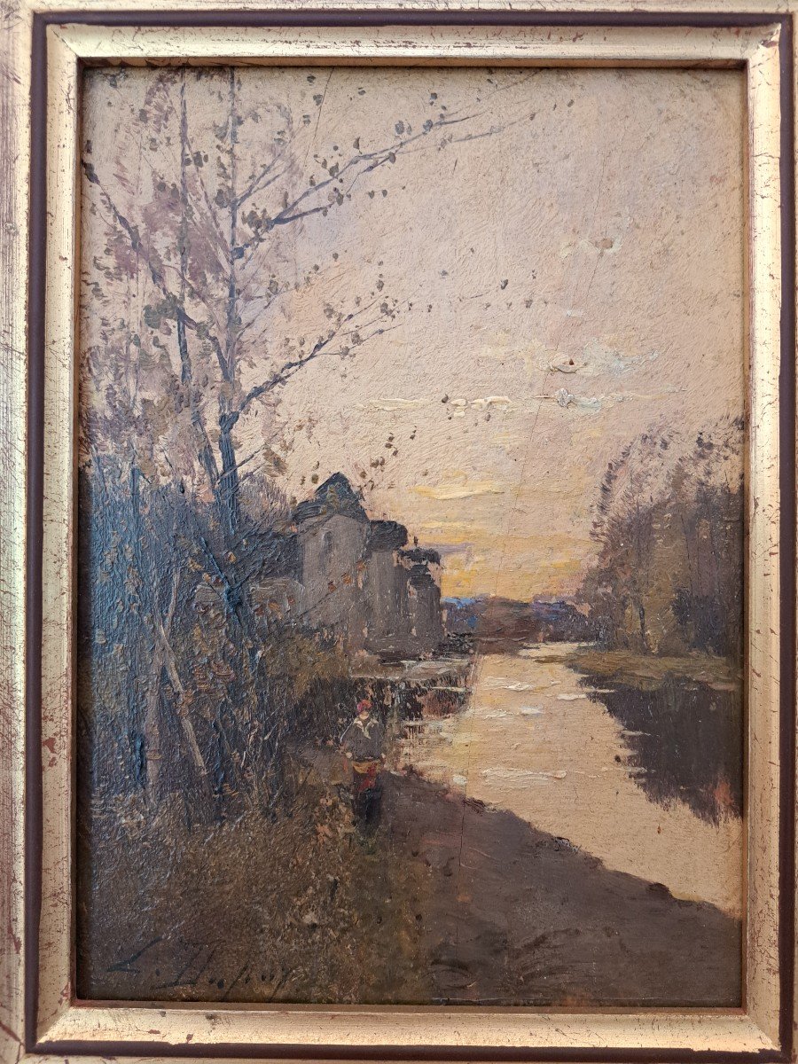 Eugène Galien Laloue , Paysage Animé à La Rivière , Huile Sur Panneau , Fin XIX°/début XX°. -photo-4